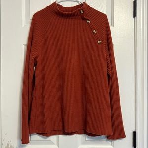 Boutique Rust Long Sleeve Waffle Sweater with Buttons